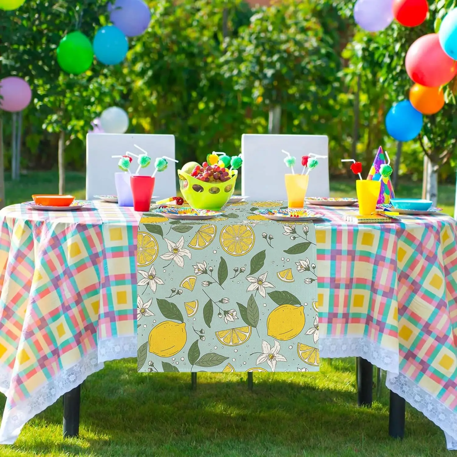 Amarillo Verano Camino de Mesa Hojas Verdes Mantel para Comedor Sala Fiesta Interior Exterior Hogar Festival Decoraciones