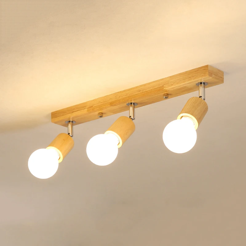 Nordic Wooden Ceiling Light Rotatable Adjustable Single Three Heads Lighting Living Room Clothing Store E27 bulb holder