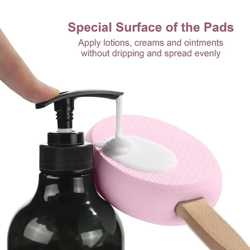 Back Bath Sanding Brush Head, Feet,4 Replaceable Pads with 1 Long Handle, Back Lotion Applicator, Suitable for Seniors, Ladies