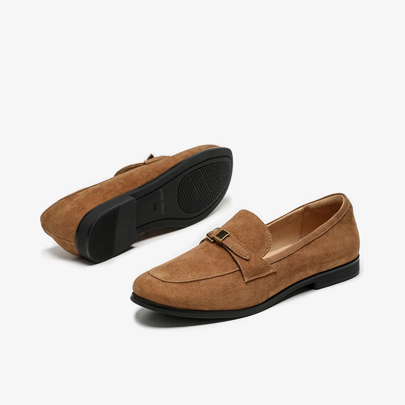 BEAUTODAY ريترو المتسكعون النساء جلد البقر المدبوغ جولة تو مشبك معدني حزام الخياطة الانزلاق على الشقق أحذية السيدات اليدوية 26325