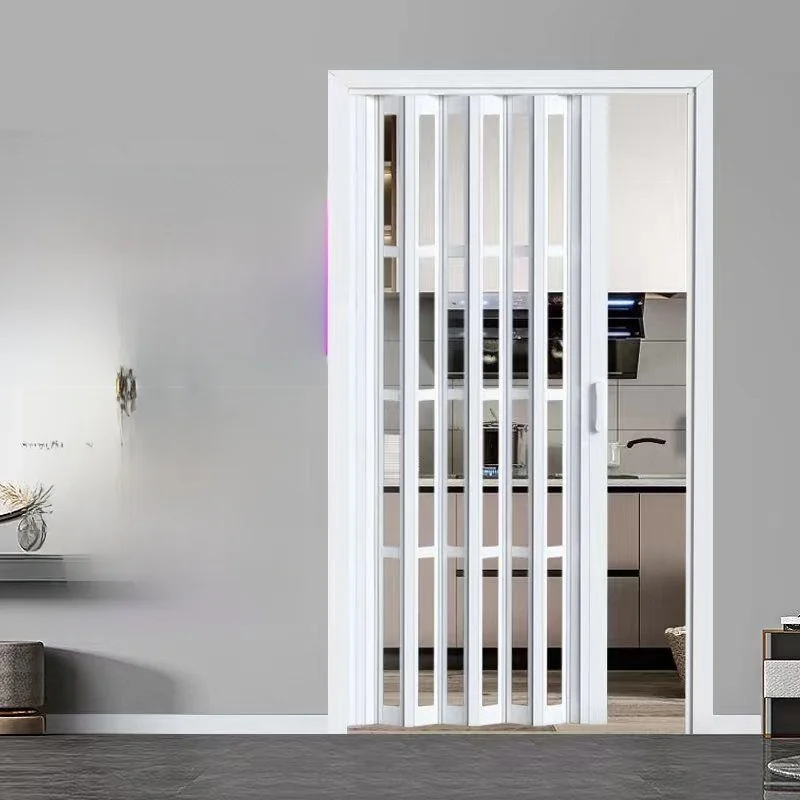 Modern Minimalist Folding PVC Kitchen Balcony Sliding Door Curtain Soundproof Fireproof Space Saving No Drilling Required Ins...