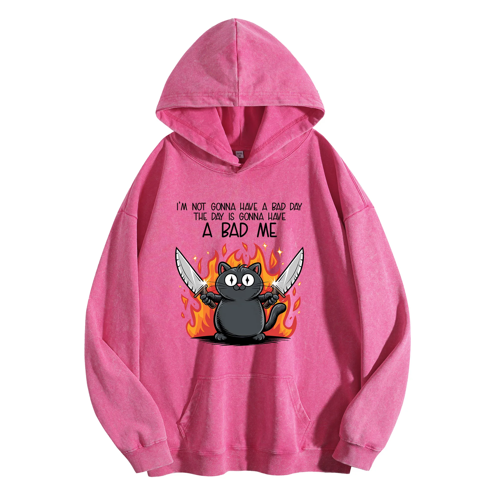 سترة بغطاء للرأس برسومات ABAD ME Vintage مغسولة 400G للجنسين كبيرة الحجم ملابس الشارع هدية عيد الميلاد والعام الجديد