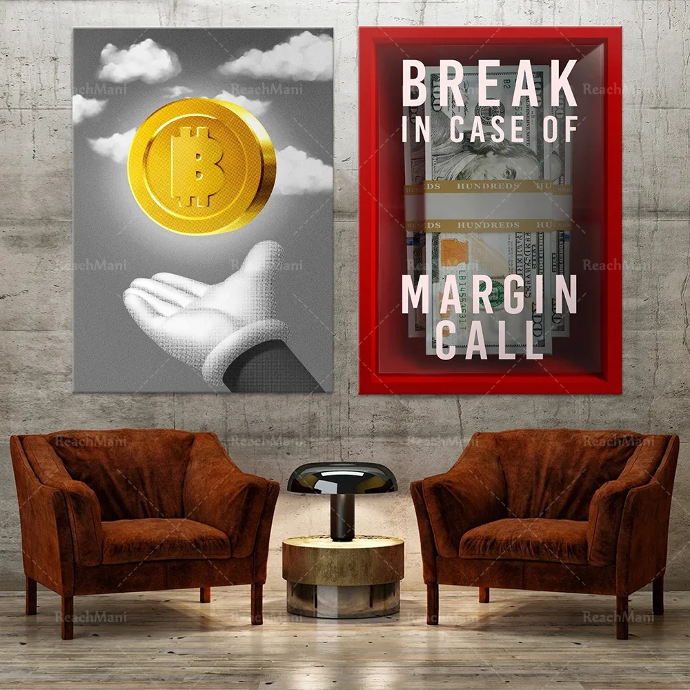 توقف على هامش الاتصال قماش الفن، تشفير ملصق ديكور مكتب بيتكوين، تاجر اليوم، شارع الحائط #4