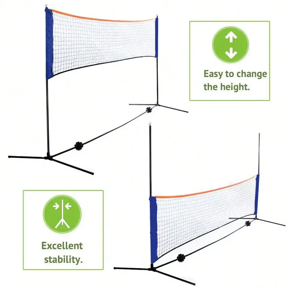 Conjunto de rede de tênis de vôlei de badminton portátil ajustável 10x5FT com estojo de transporte azul