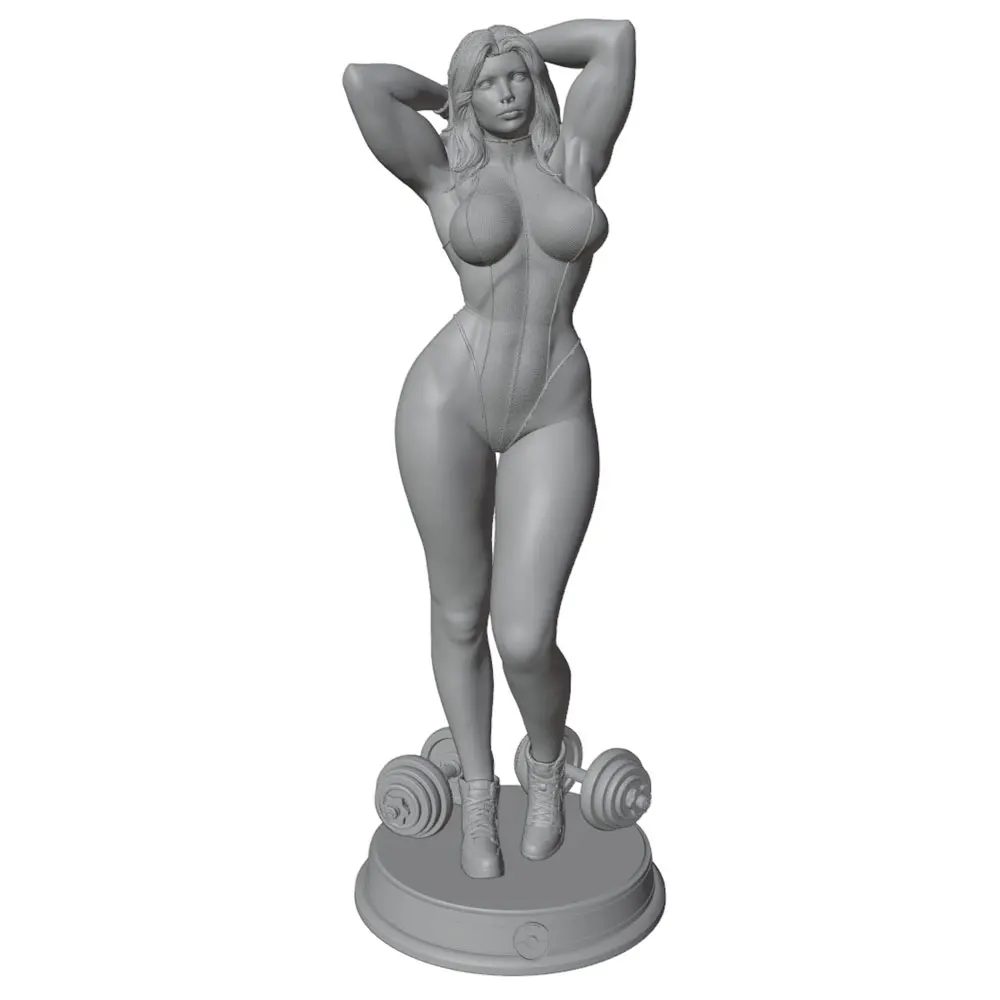 1/24Confident Fitness Girl Resin Model Kits GK Miniature 3D Printed Gray Figurine DIY Doll Collection Unassembled And Unpainted