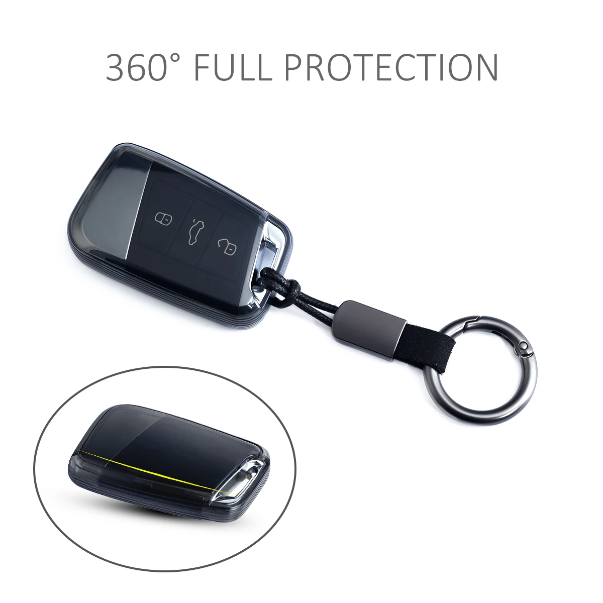 حافظة مفاتيح السيارة النحيفة سلسلة مفاتيح لسيارة Volkswagen VW Passat B8 Jetta Tiguan Taos Arteon Atlas Cross Sport أسود شفاف