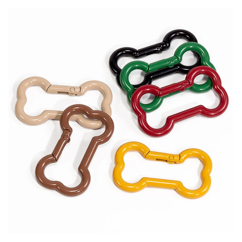 5 Pieces Painted Colored Spring Buckle Bone Shaped Metal Mountain Climbing Buckle Keychain Hook DIY Pendant Jewelry Accessories