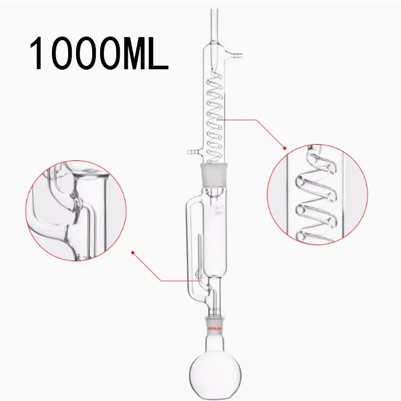 

Soxhlet extractor glass snake-shaped fat extractor complete set of 1000ml snake-shaped condenser tube extraction device extracto