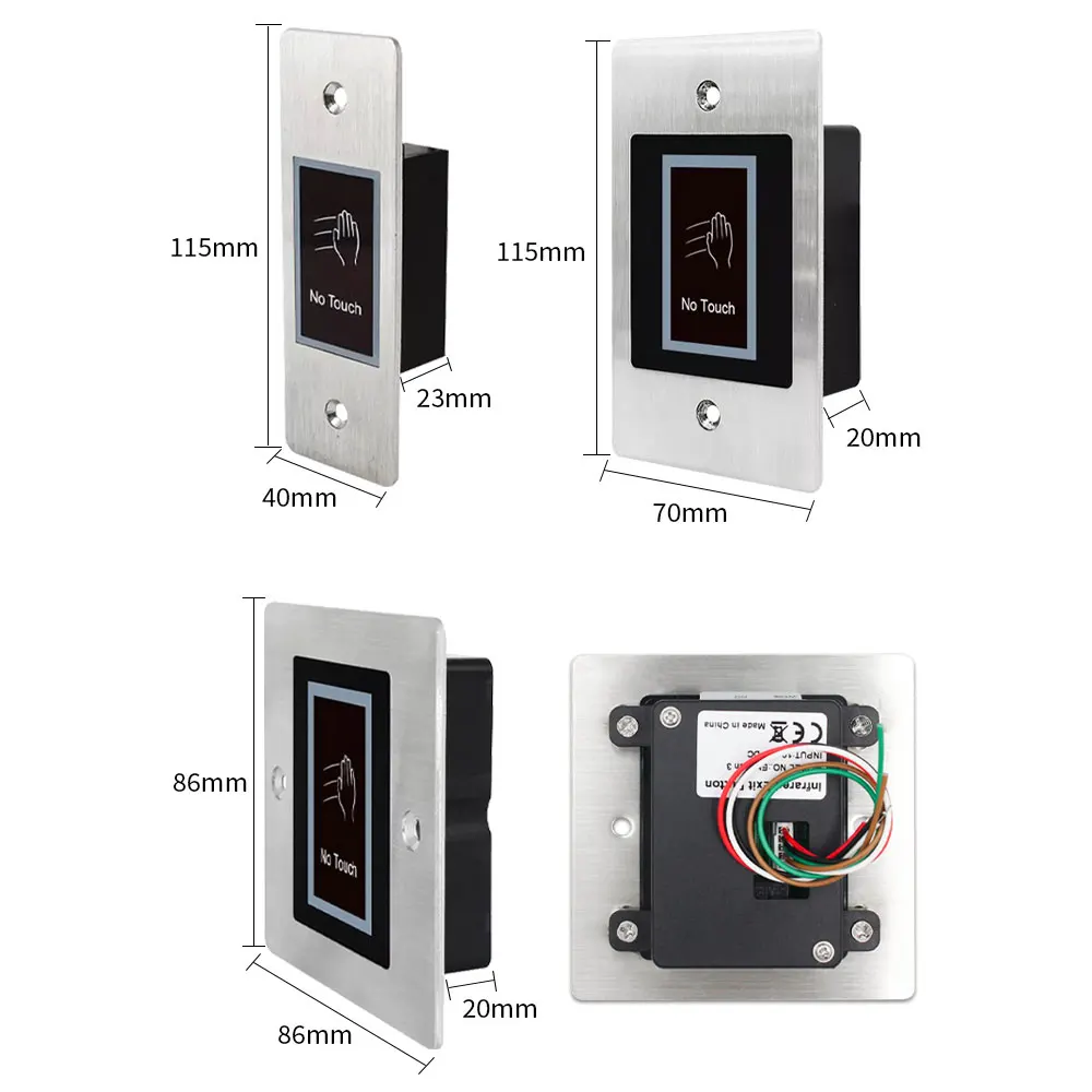 Embedded Backlight Touchless Infrared Switch Exit Button Wireless Wired for No Touch Access Control System Waterproof Optional