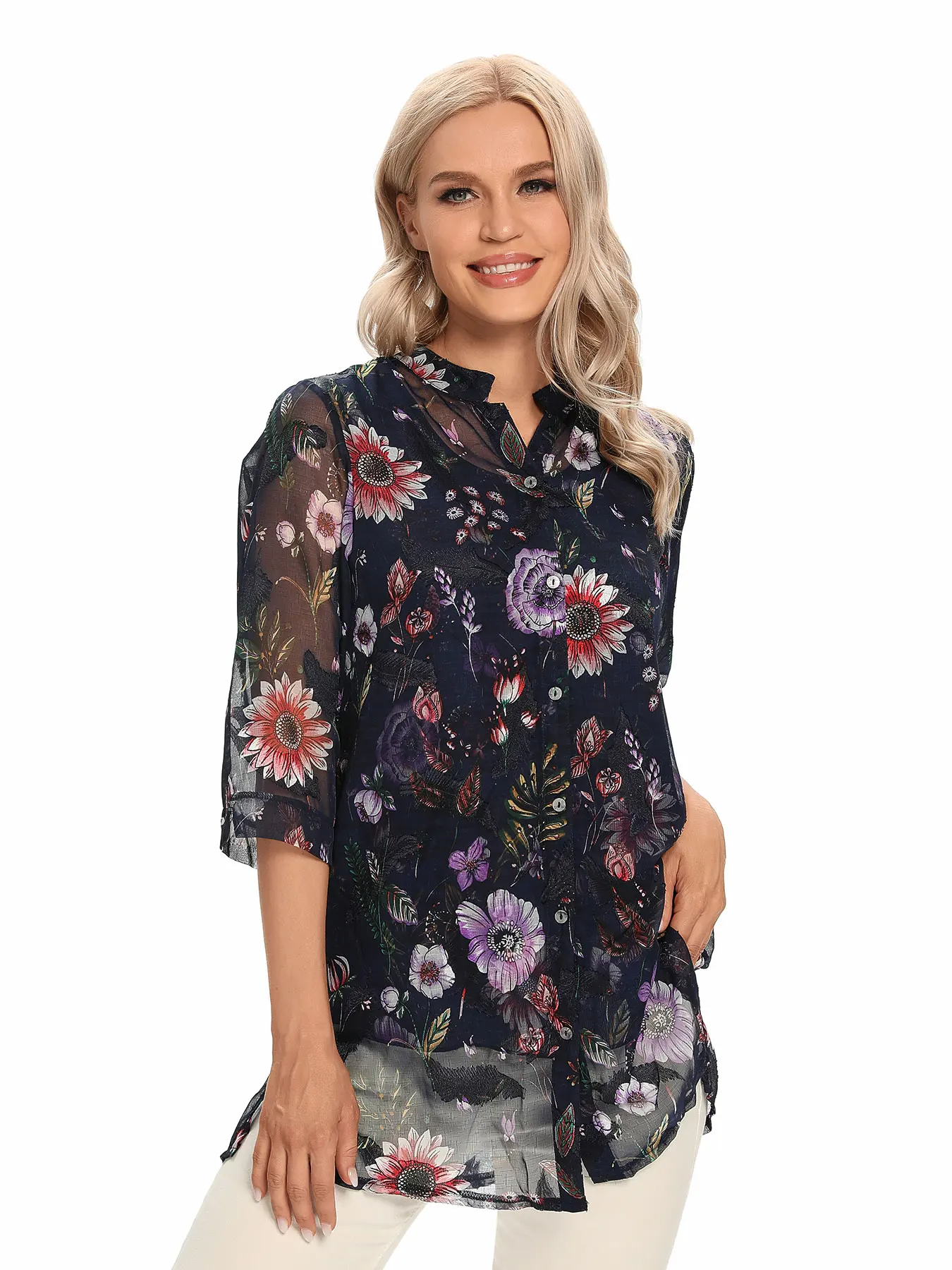 Camisa casual elegante tecida feminina para primavera e verão