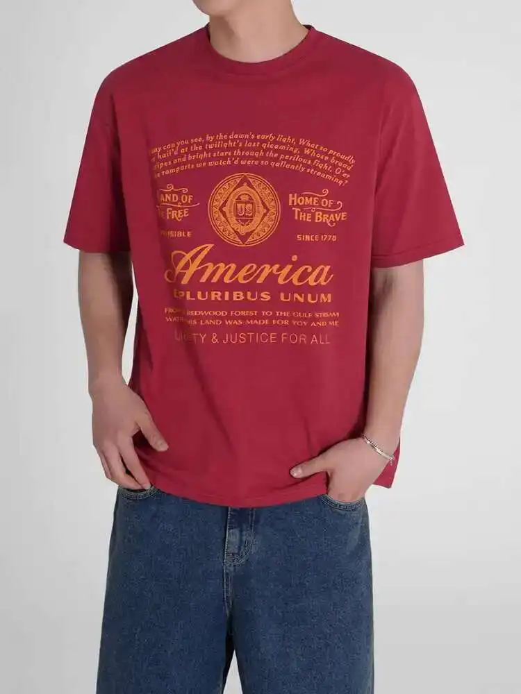 

2025 Summer Niche Design Men's Tees Round Neck Letter Printing Casual Tops Short Sleeved New Male T-shirts Trendy