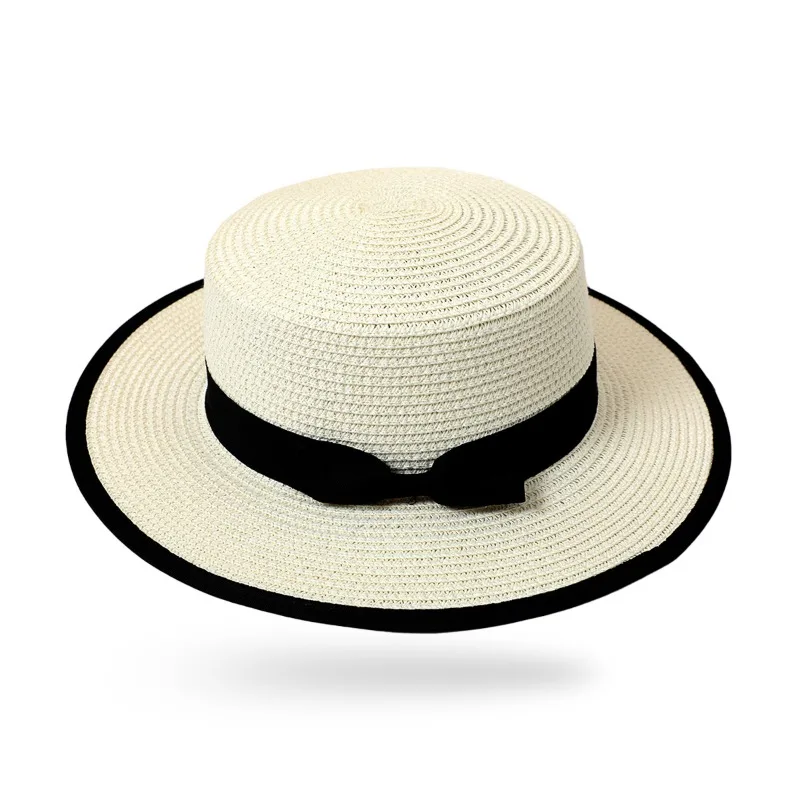 

Flat Brim Hat for Women's Summer Seaside and Straw Hat To Beach and Holiday Shade Breathable Grass Woven Top Hat