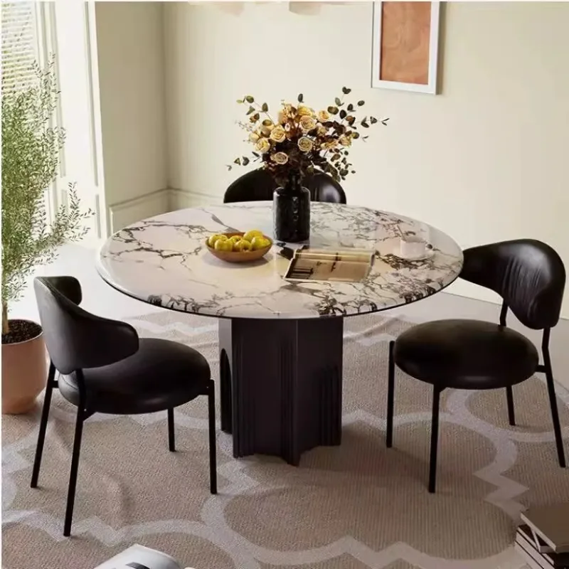Luxury Modern Dinning Table With Sintered Stone Top Wooden Leg Round Dining Table For Dinner Room Home Apartment Restaurant