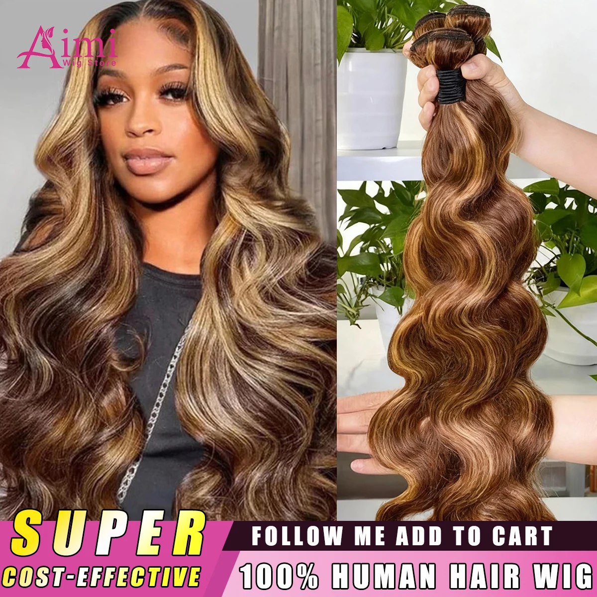 

30-дюймовые 4/27 объемные волны, пучки человеческих волос 16A, цветные омбре, медово-коричневые, бразильские наращивание волос Remy для женщин, двойные