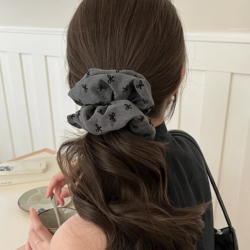 AISHG Polka Dot Hair Ties Rope Women Large Size Heart Bowknot Printed Scrunchies Grey Black Hairband Ponytail Holder Headwear image 3