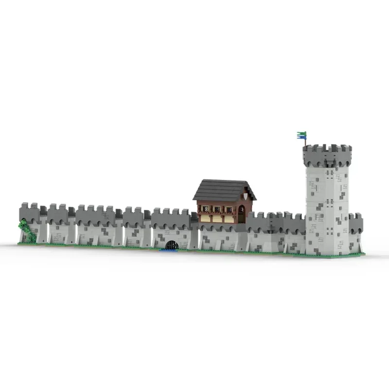 MOC Building Blocks Modular ยุคกลางผนังรุ่นฉากปราสาทเทคโนโลยีอิฐ DIY Assembly Street View ของเล่นเด็ก