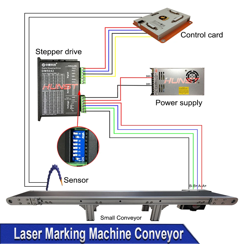 Tavolo di trasferimento della macchina per marcatura DIGRAY con alimentatore automatico del motore passo-passo e nastro trasportatore per macchina per marcatura UV CO2 a fibra ottica