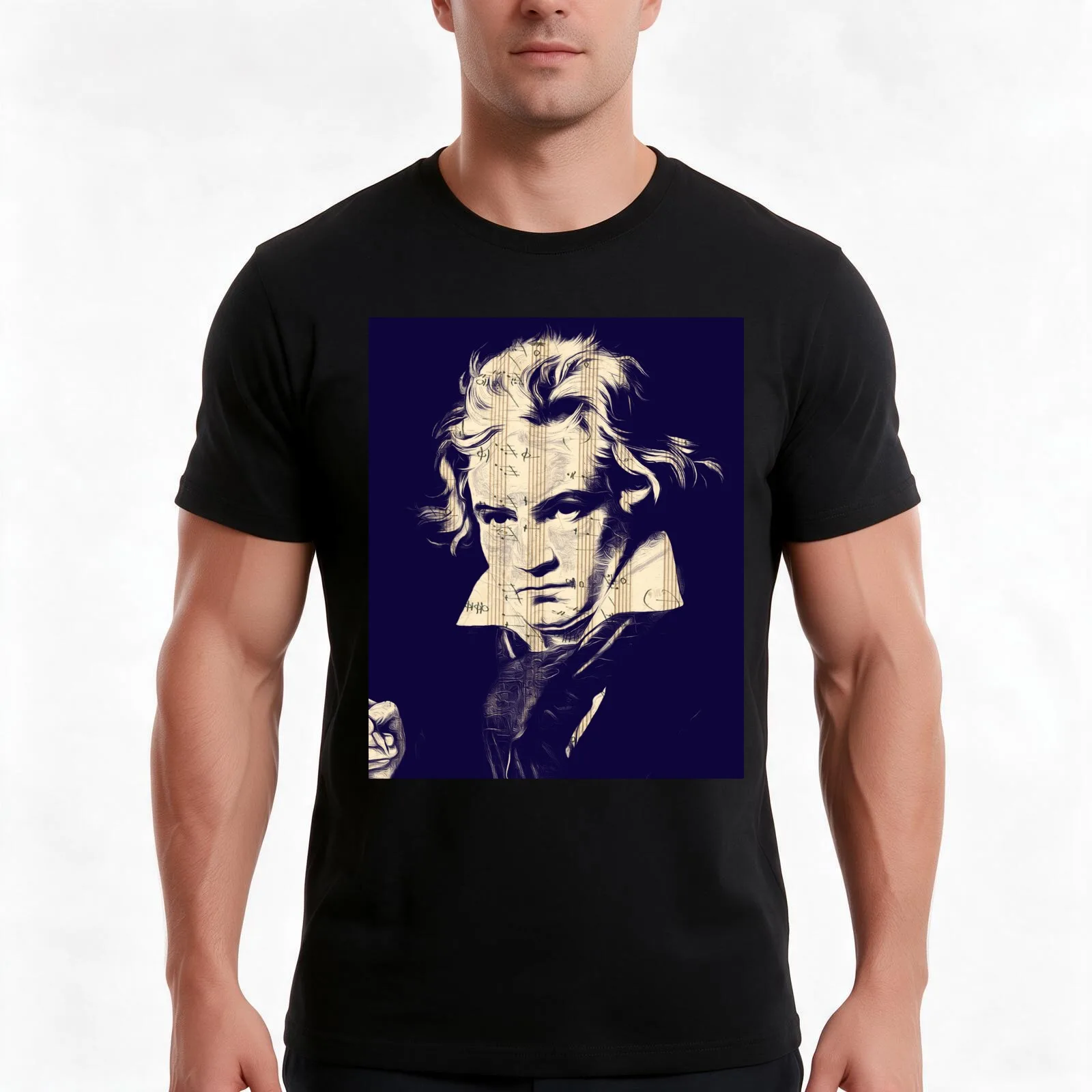 Beethoven Portrait T-Shirt Summer Casual Cotton Tee Oversized Streetwear Tops Vintage Graphic Print Loose Fit Short Sleeve