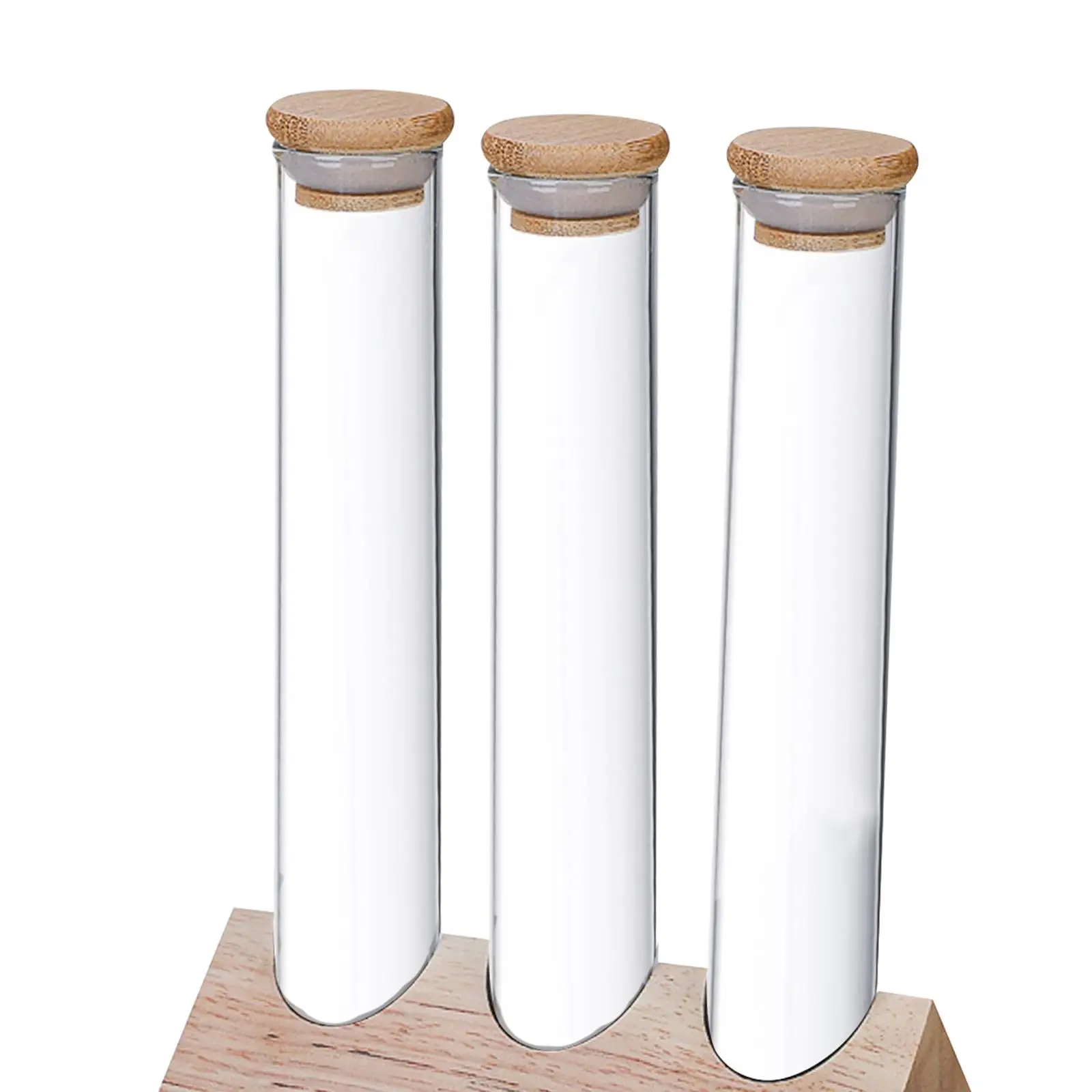 Glass Test Tubes with Holder Rack with Wood Lid Clear for Spices