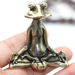 1PC Retro Brass Meditate Zen Frog Small Statue Home Desk Decoration Tea Pet Incense Burner Copper Ornament Animal Sculpture Gift