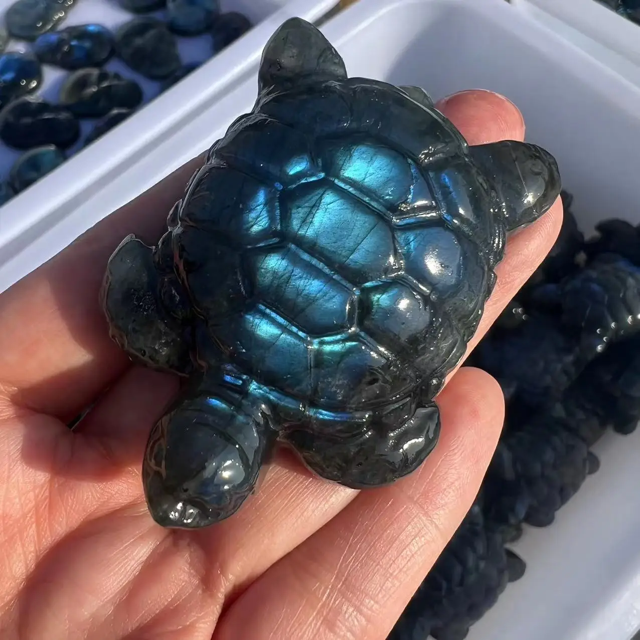 Natural blue labradorite hand carved turtle polished crystal tortoise stones