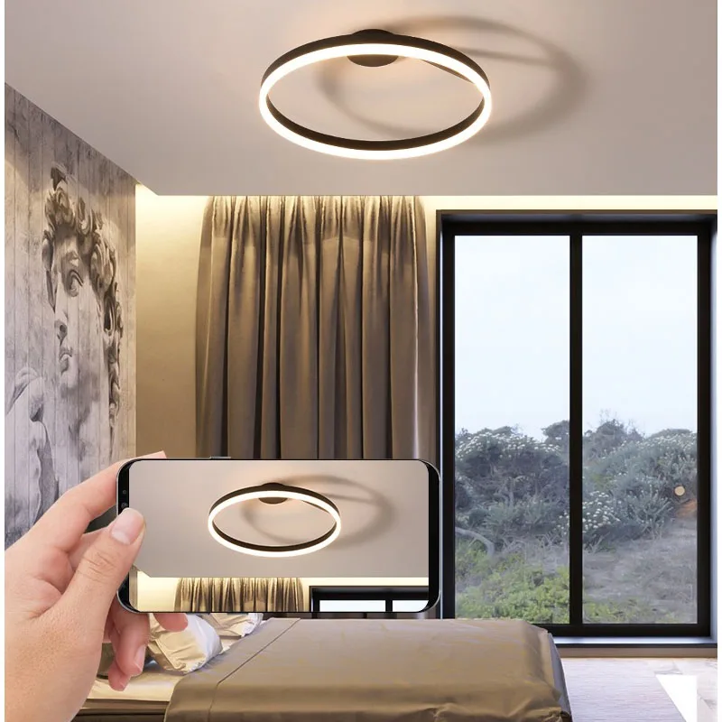 Nordic Ring Led Ceiling Chandelier Dimmable for Track Dining Living Room Center Table Bedroom Pendant Light Decor Luster Fixture