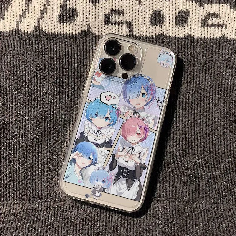 

Japan Anime cute Rem Emilia Clear Soft Case protection for iPhone 16 15 13 12 11 14 Pro Max XS XR 7 8 16 Plus X SE Coque