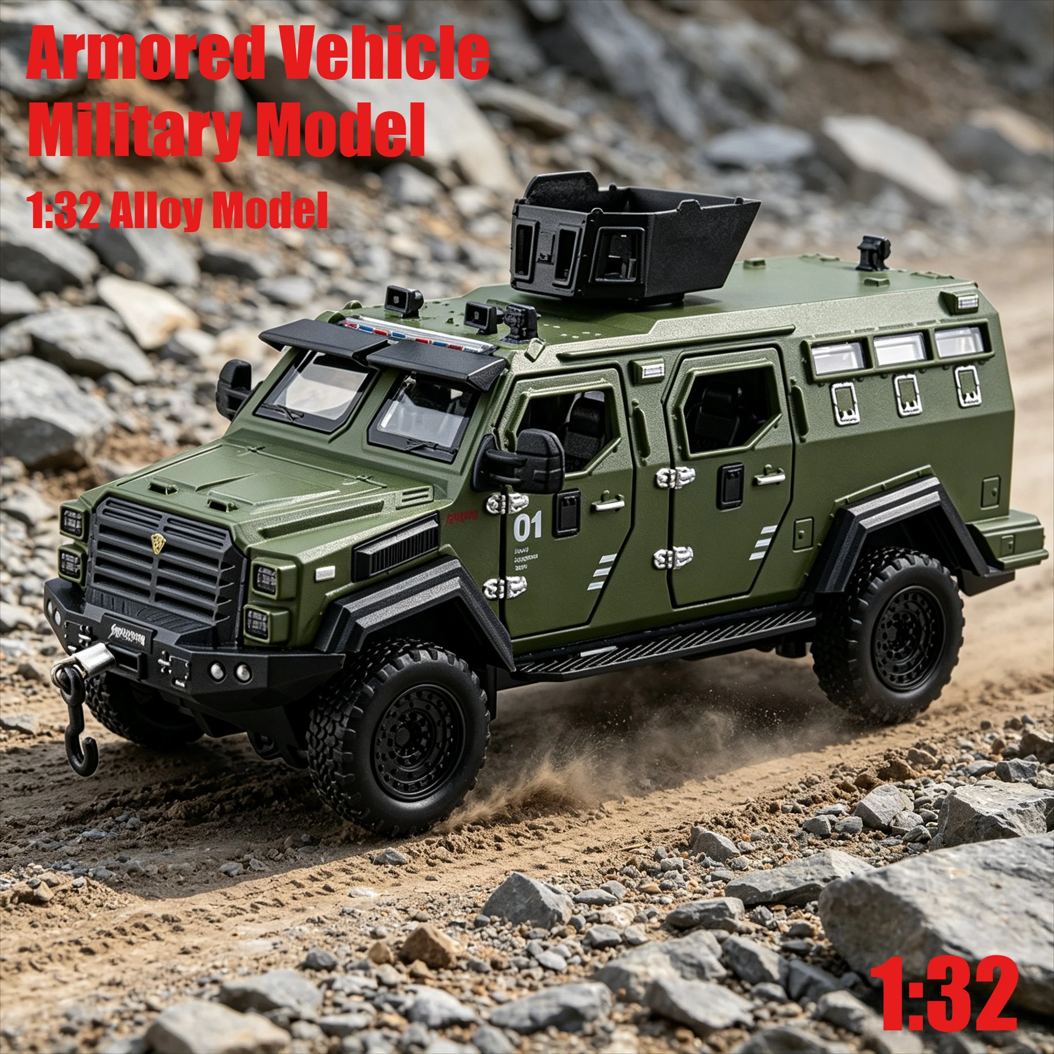 1:32 Armored Vehicle Military Model Simulation Alloy Car Model Sound and Light Sound Effect Pullback Desktop Ornament Toy Gift