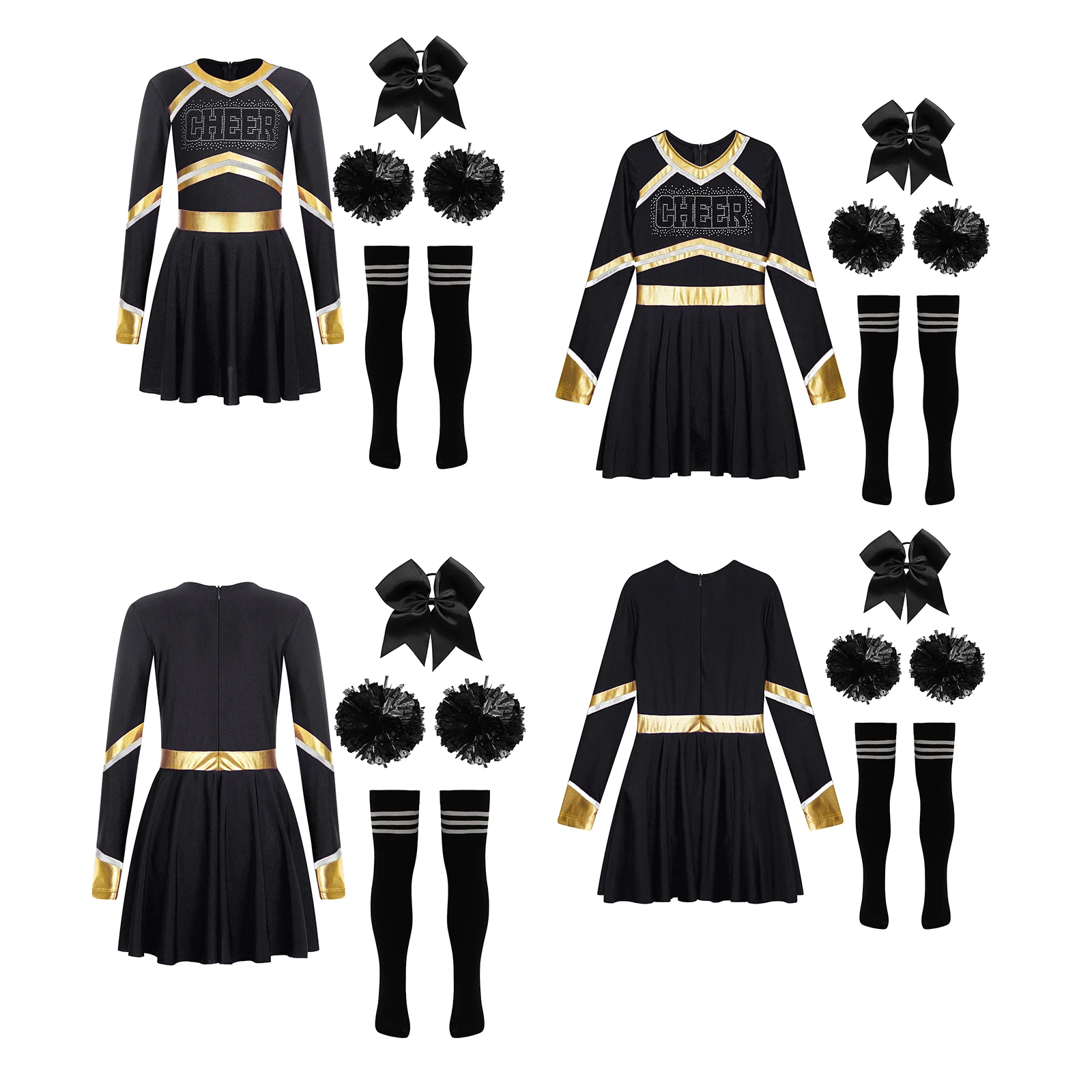 

Children School Girls Cheerleading Dance Outfit Glittery Rhinestones Dress with Accessories Set for Birthday Party Performance