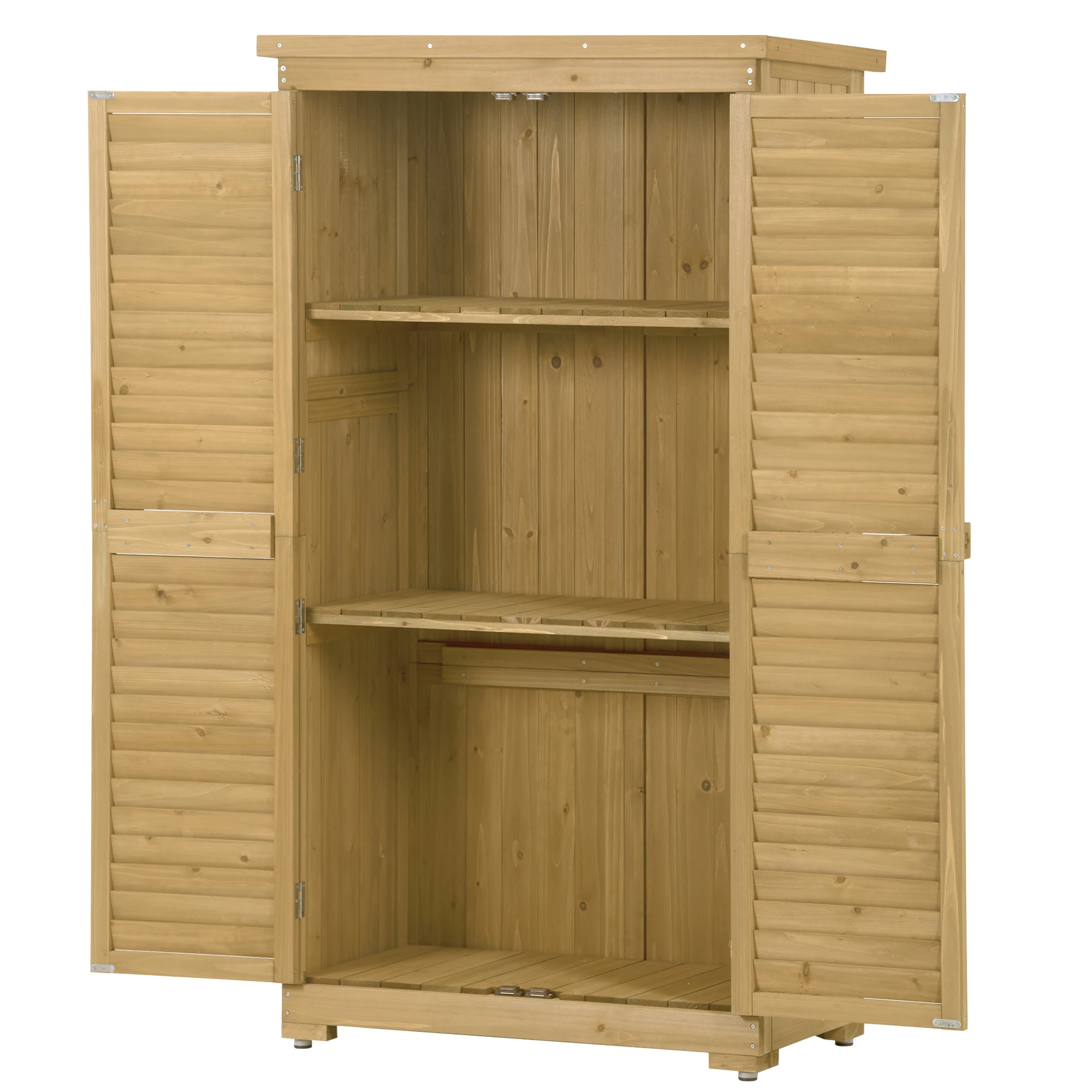 Wooden Garden Shed 3-tier Patio Storage Cabinet Outdoor Organizer Wooden Lockers with Fir Wood (Natural Wood Color -