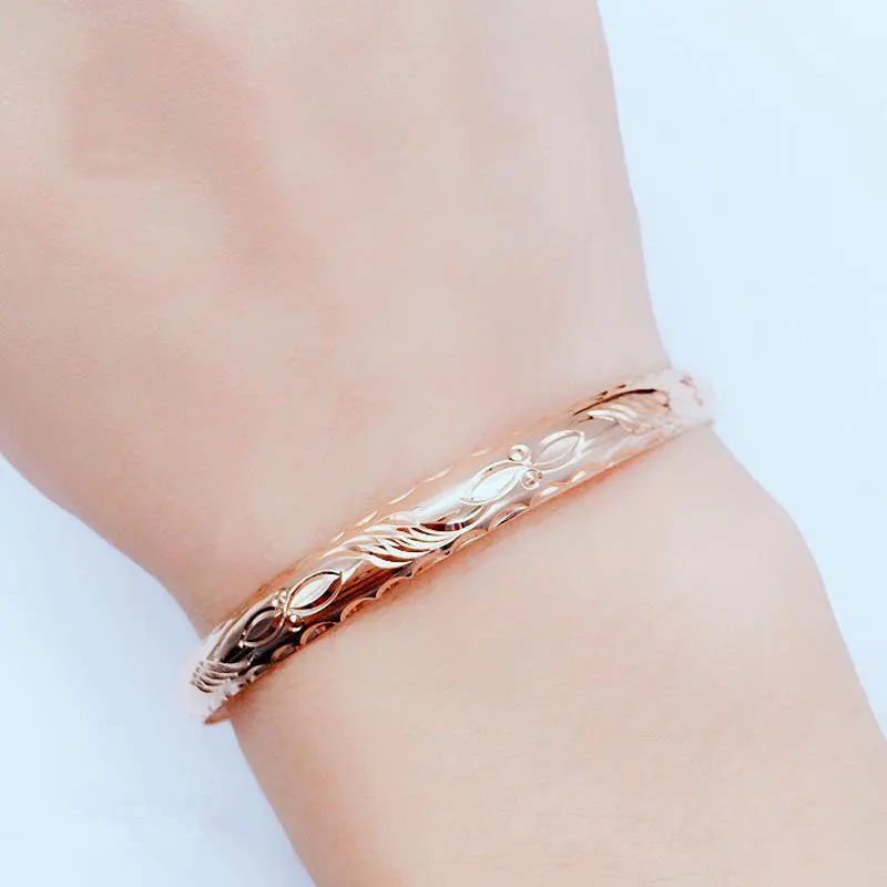 585 Purple Gold cameo Carving Push Pull Bracelets for women Fashion Plated 14K Rose Gold Bracelet No Inlay Banquet Jewelry