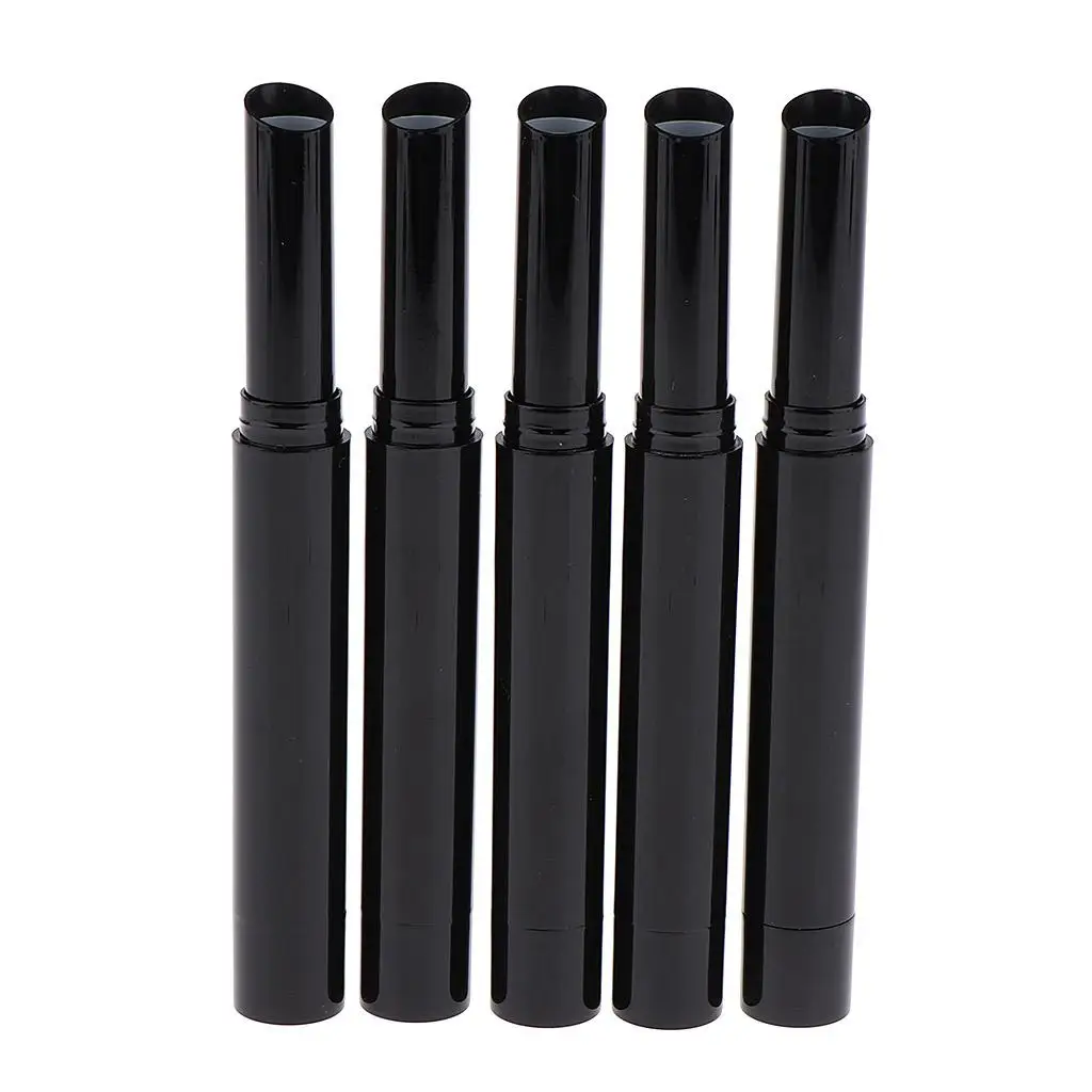 5 Pack Cylinder Empty Rotating Lipstick Lip Balm Tubes Refillable Bottle Lip Gloss Containers 12.1mm, Black