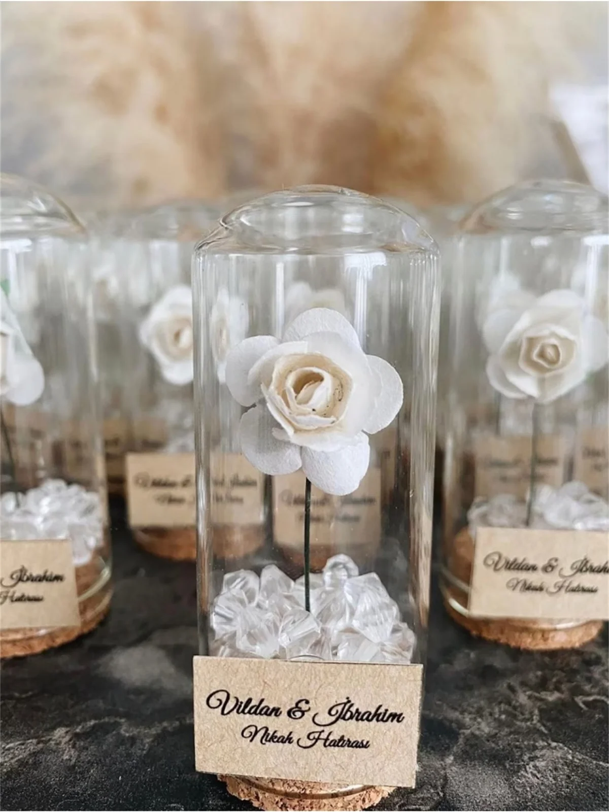 12pcs Enchanted Rose with Pearls in mini glass dome Wedding Favor, Sweet 16 Party Favors, Birthday Bridal Shower party favors