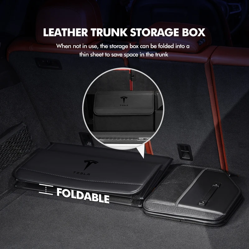 Leather Car Trunk Portable Multifunctional Large Storage Box For Tesla Model 3 Y S X Roadster Bonina Coil