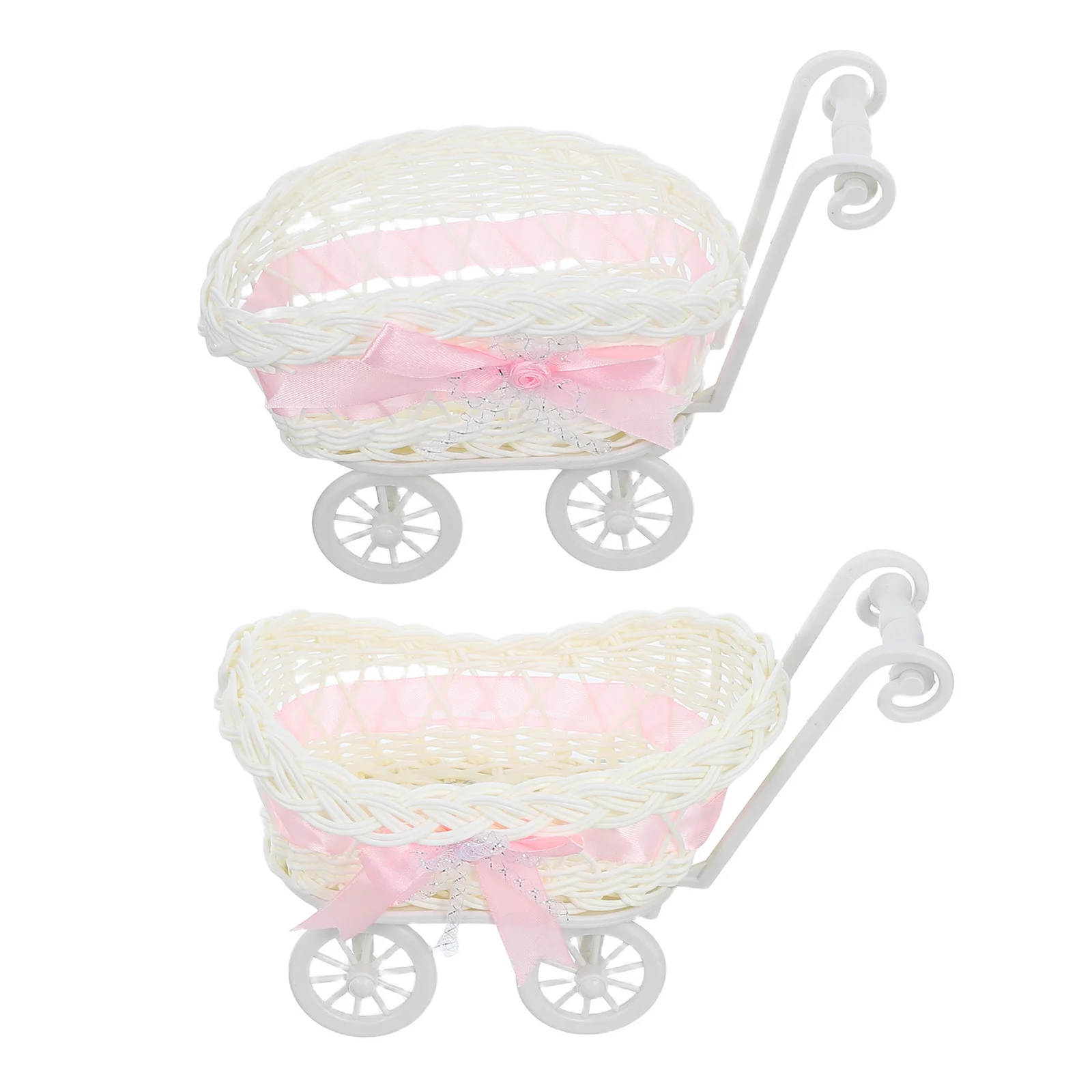 

2Pcs Cart Shape Woven Storage Baskets Candy Holders Baby Shower Wedding Party Gift Decorative Organizer Baby Shower Decors