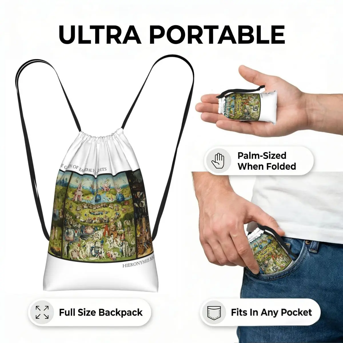 The Garden Of Earthly Delights (circa 1490 -1510) By Hieronymus Bosch Drawstring Backpack Sports Gym Bag Travel Drawstring Bag