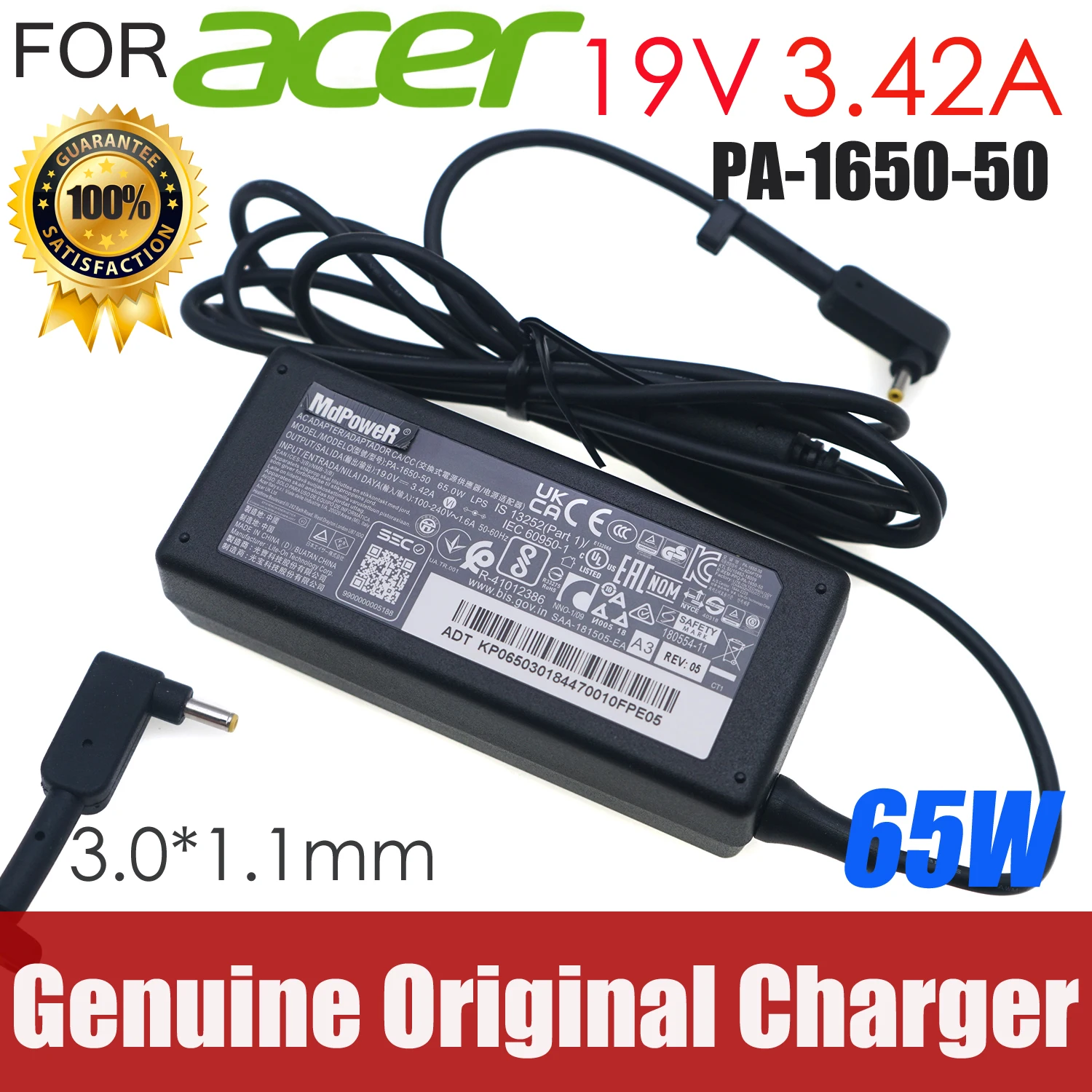 

Genuine LITEON PA-1650-50 19V 3.42A 65W 3.0x1.0mm AC Adapter Charger For ACER Laptop Power Supply A18-065N3A