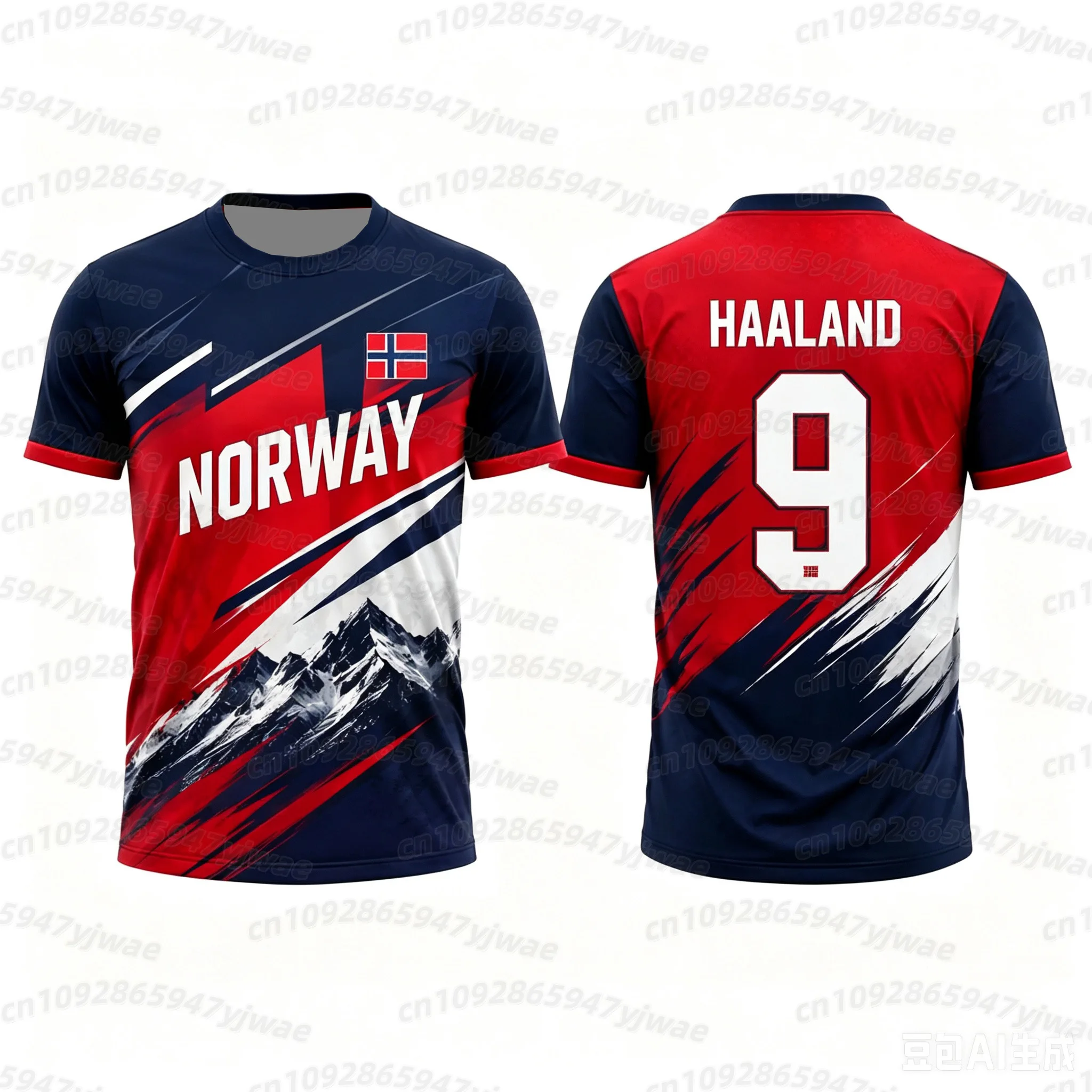 26 NORWAY FLAGJ Jersey T-Shirt Haaland NO.9 Damen-T-Shirt mit V-Ausschnitt Mexiko Fußball-Fans T-Shirt Herren Damen Schnelltrocknendes T-Shirt – Detail 6
