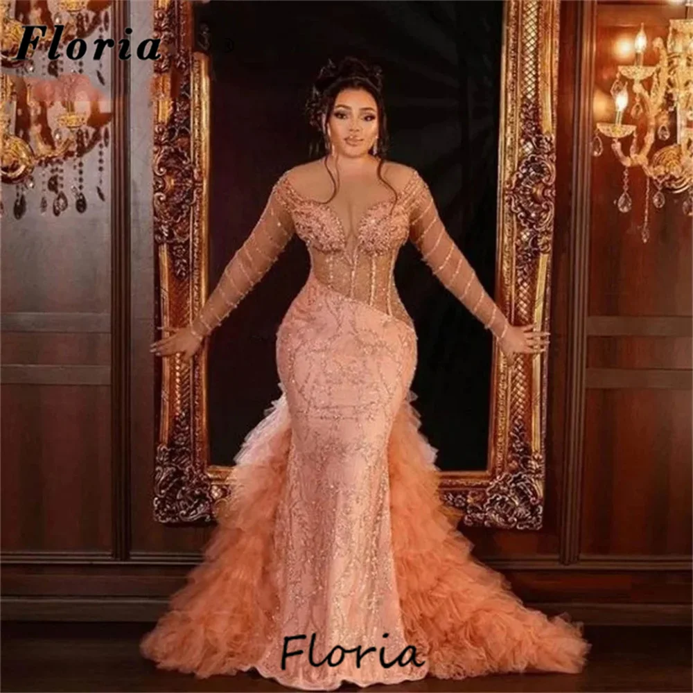 Haute Coutures Blush Pink Evening Dresses Robes De Soiree 2024 African Dubai Beading Party Dress For Weddings Cocktail Gowns