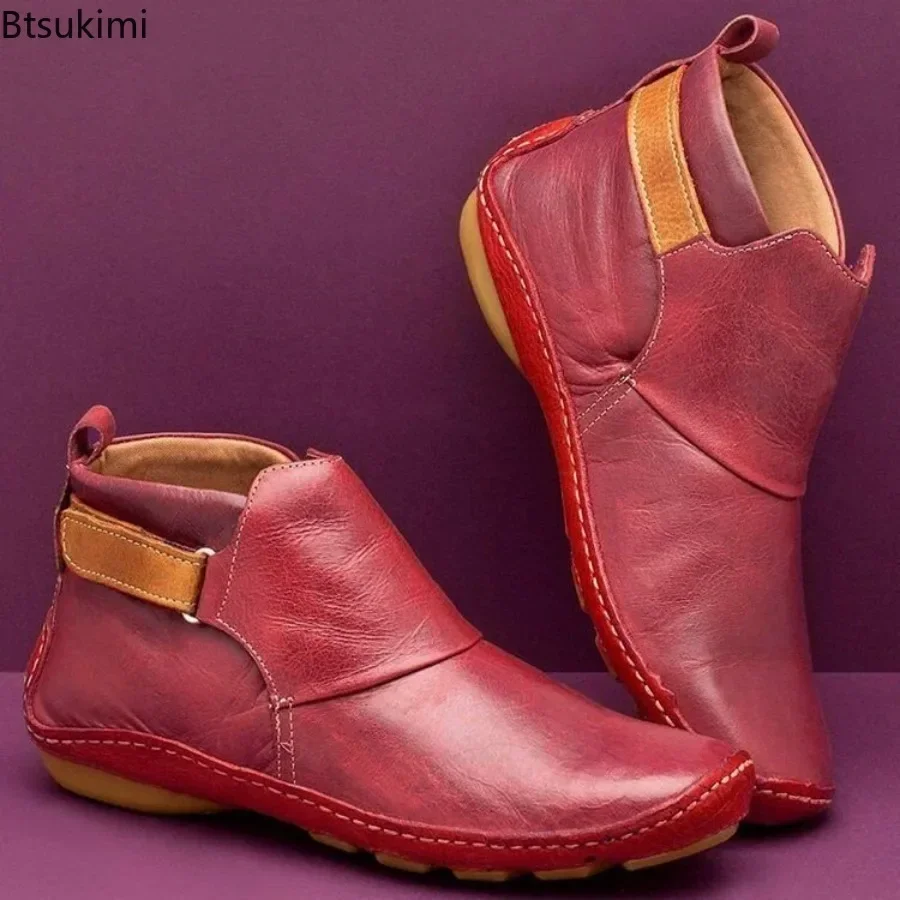 2026 Women's Casual Flats Boots Waterproof Ankle Boots Female Soft Short Boots Shoes Autumn Winter Booties Women Casual Shoes