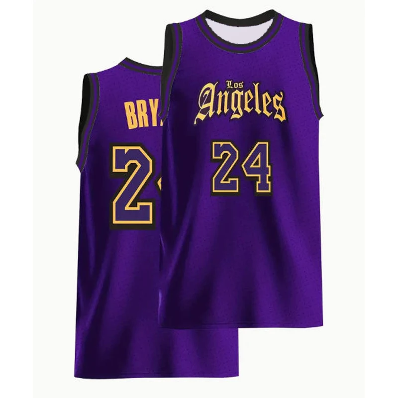 قميص كرة السلة الأرجواني للرجال # 24 قطعة قابلة للتنفس وممتصة للرطوبة وفضفاضة غير رسمية على طراز الشارع يجب اقتناؤها عنصر كرة السلة #1