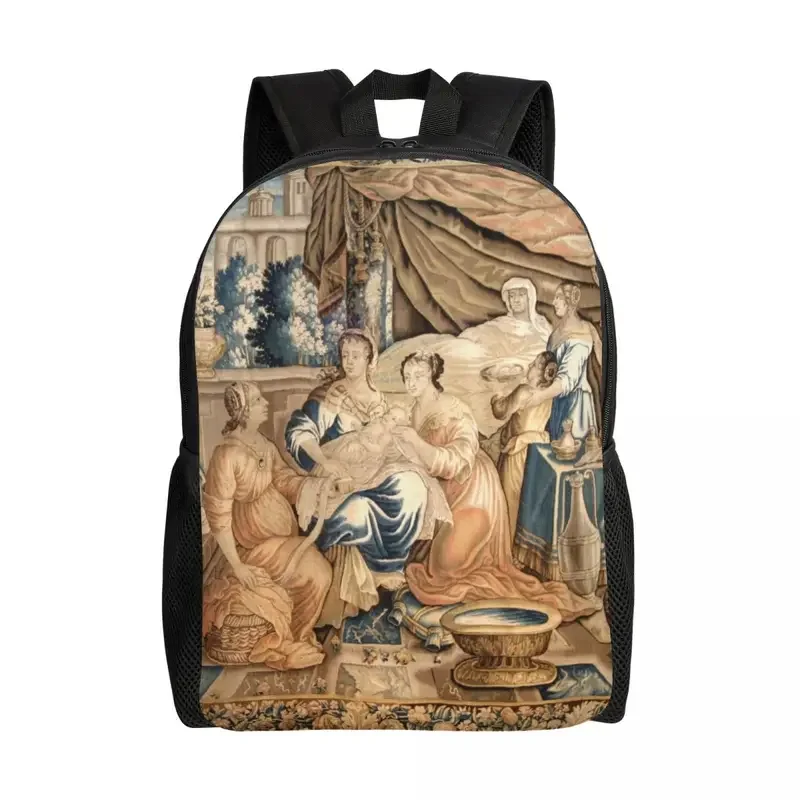 Aubusson Tapestry 18th Birth Of The Virgin Mary Backpacks for Student Bookbag Fits 15 Inch Laptop Vintage French Floral Bags