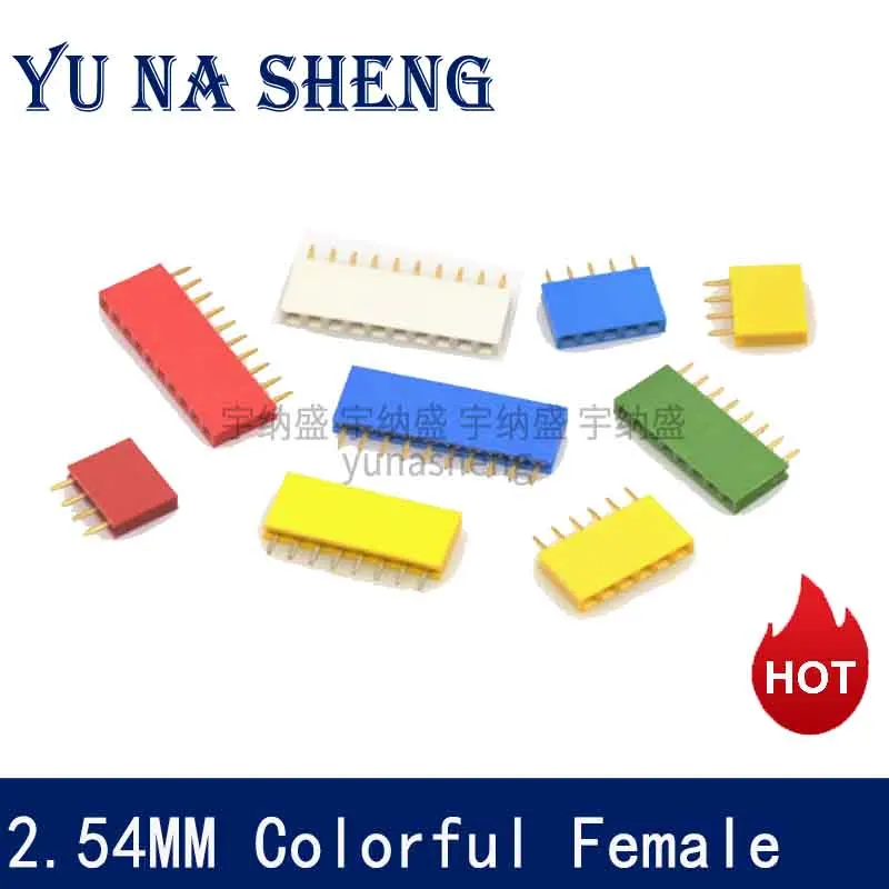 2.54MM Colourful Socket Single Row Female PCB Board Pin Header Connector Strip Pinheader 1X2/3/4/6/8/10/20/40 Pin Red/Blue/white