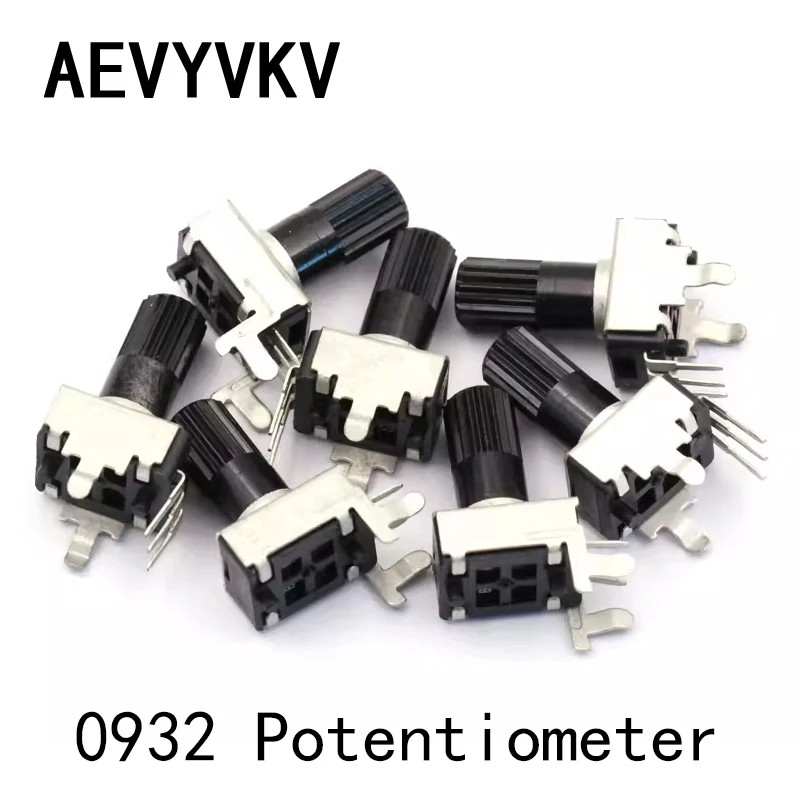 5PCS 0932 Potentiometer Adjustable Resistance Speed Regulation Vertical Horizontal 5K 10K 50K 100K 3 Pin Long Shank RV09 Knob