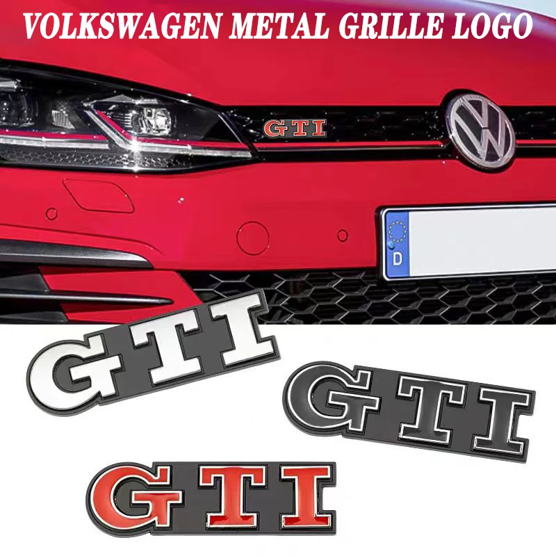 Metalowy znaczek na przedni grill samochodowy GTI naklejka z Logo dla VW GTI Polo Golf 5 6 Passat B5 B3 Scirocco Tiguan Jetta Touareg Beetle Touran