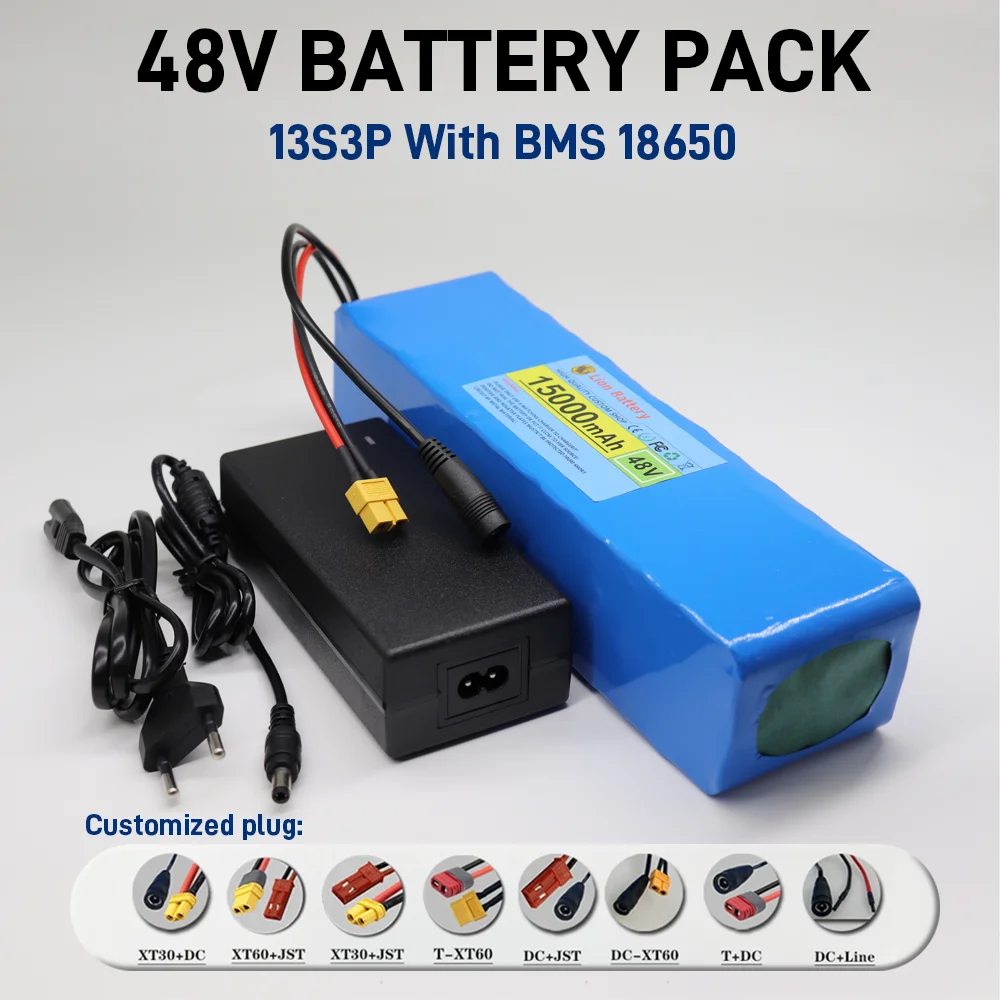 48V 15Ah 18650 lithium battery pack 13S3P with BMS 500W-1000W electric scooter built-in battery with 54.6V charger