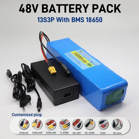 48V 15Ah 18650 lithium battery pack 13S3P with BMS 500W-1000W electric scooter built-in battery with 54.6V charger
