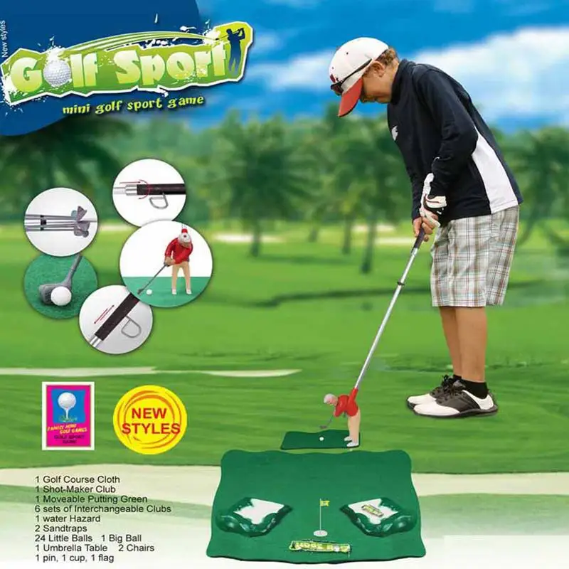 Mini Golf Set Kids Game With Clubs Portable Golf Practice Hitting Mat And Golf Ball Game Play Set For Backyard Garden