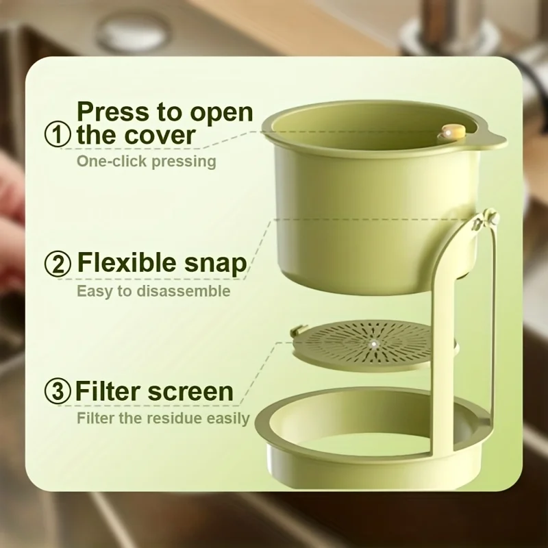 One‑Touch Press Kitchen Sink Filter Basket, Hanging Detachable Sink Strainer, Drain Storage Organizer for Kitchen Bathroom