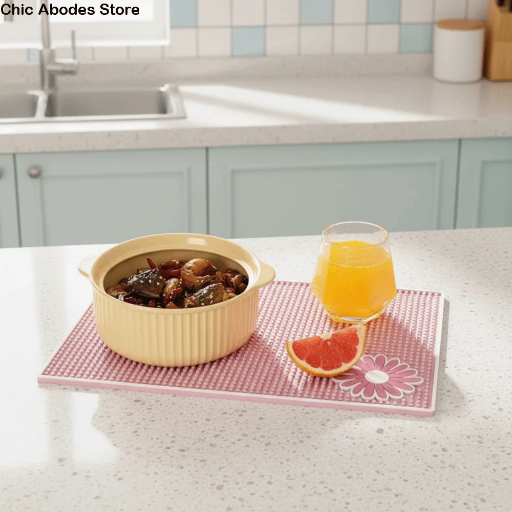 

Stylish Soft Rubber Kitchen Drain Mat Quick-drying Non-slip Heat Insulation Pad Foldable Table Placemat for Home